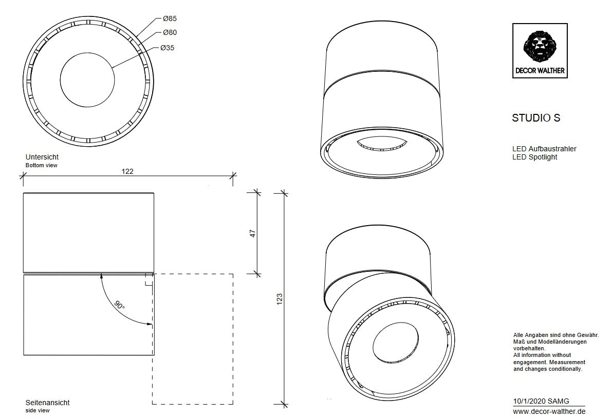 elegant surface-mounted spotlight STUDIO S chrome from Decor Walther