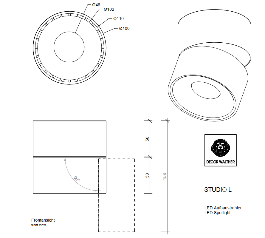 elegant surface-mounted spotlight STUDIO L chrome from Decor Walther