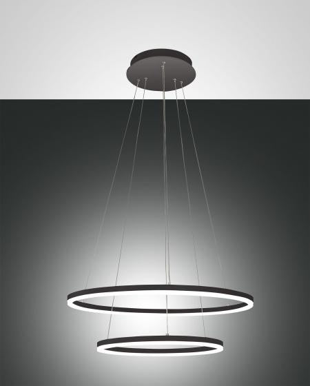 GIOTTO pendant light with double ring in black 60cm / 40cm by Fabas Luce