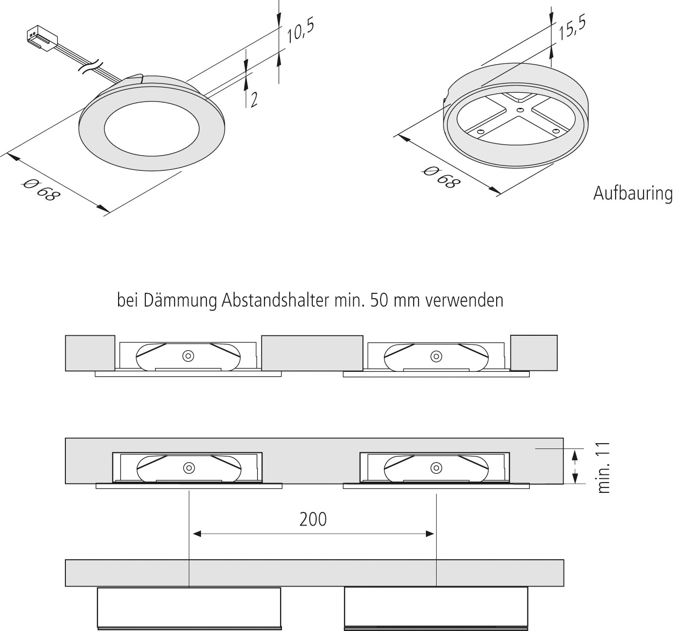 Recessed lights set of 3 HERA FR 55-LED 3W ww stainless steel look